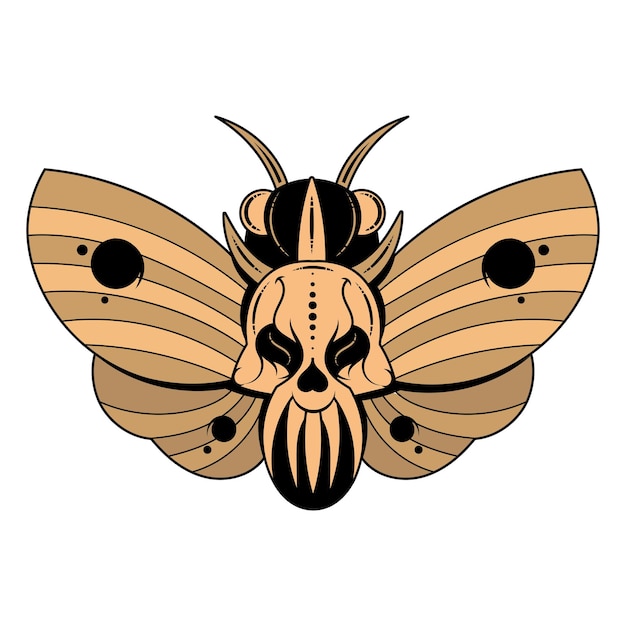Ilustración de una mariposa Cabeza muerta con un patrón en forma de calavera en el tórax. Banner de vector con polilla realista cerca vista superior, blanco y negro y color
