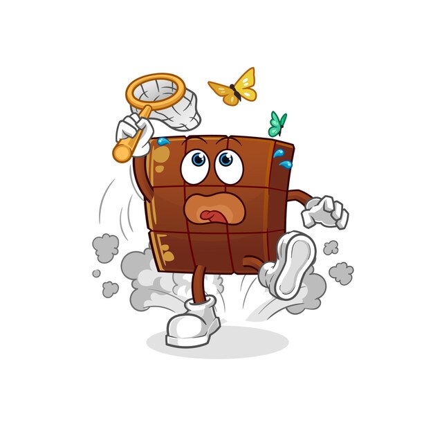 Ilustración de mariposa de captura de barra de chocolate. vector de caracteres