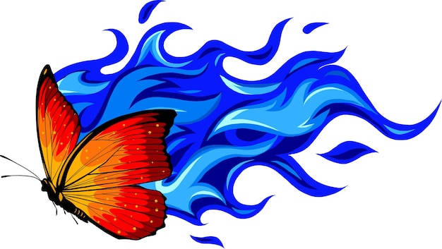 Vector ilustración de una mariposa hecha de fuego.