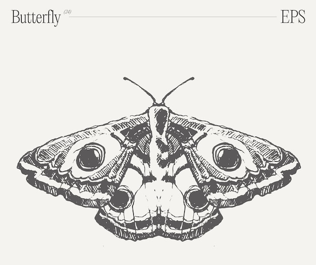 Vector ilustración de mariposa monocromática dibujada a mano en un boceto vectorial de fondo en blanco