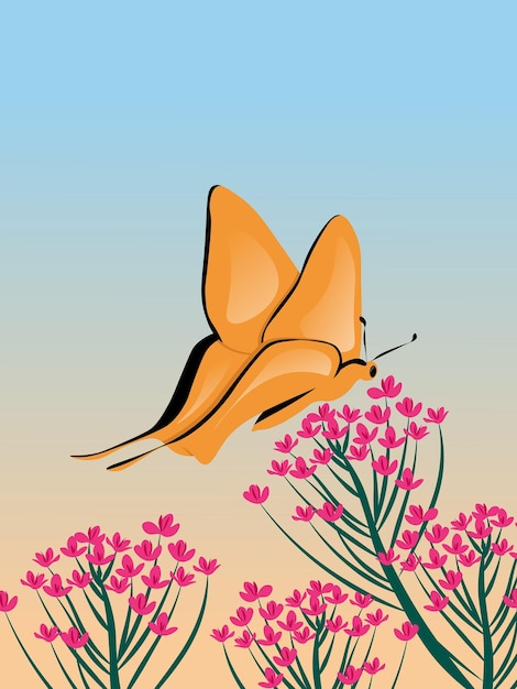 Ilustración de mariposas y flores