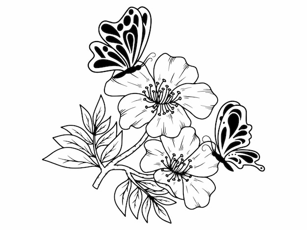 Ilustración de mariposas con líneas florales