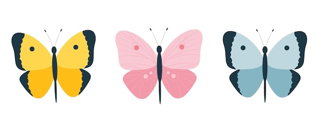 Ilustración de mariposas vectoriales aisladas sobre fondo blanco Lindos insectos coloridos Hermoso verano