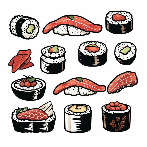 ilustración de mariscos sushi comida vector pescado japonés menú de arroz restaurante asiático salmón c