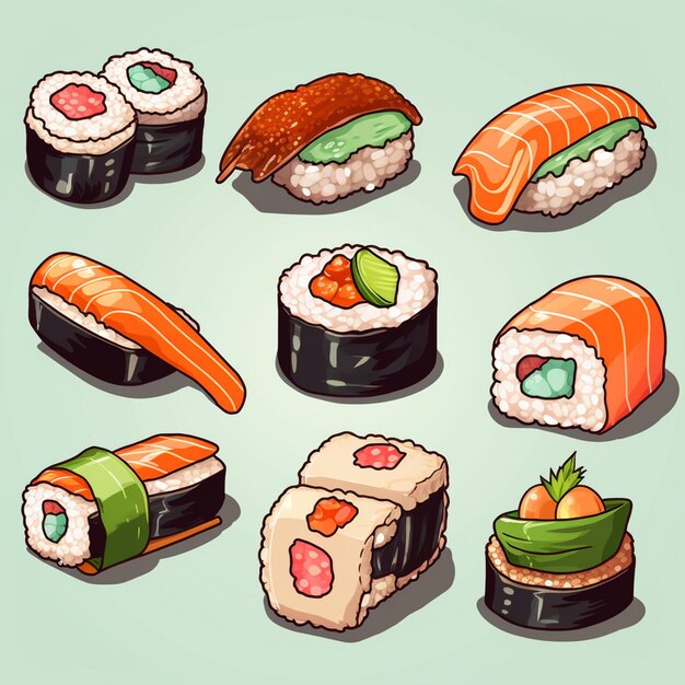 Vector ilustración de mariscos sushi comida vector pescado japonés menú de arroz restaurante asiático salmón c