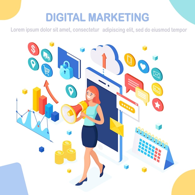 Ilustración de marketing digital y desarrollo empresarial.