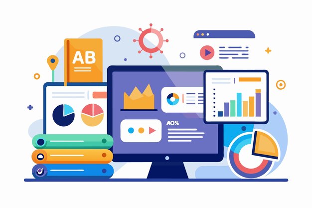 Ilustración de marketing digital de estilo plano con pruebas AB
