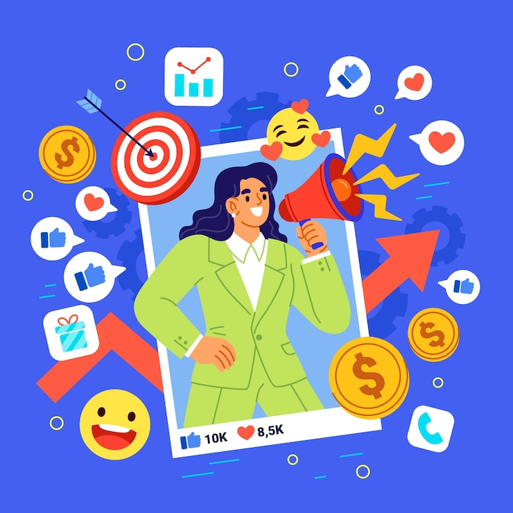 Vector ilustración de marketing de influencia