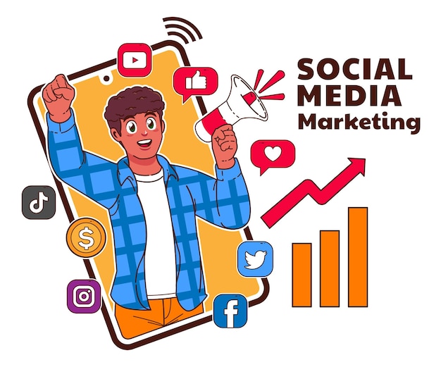 Ilustración de marketing en redes sociales