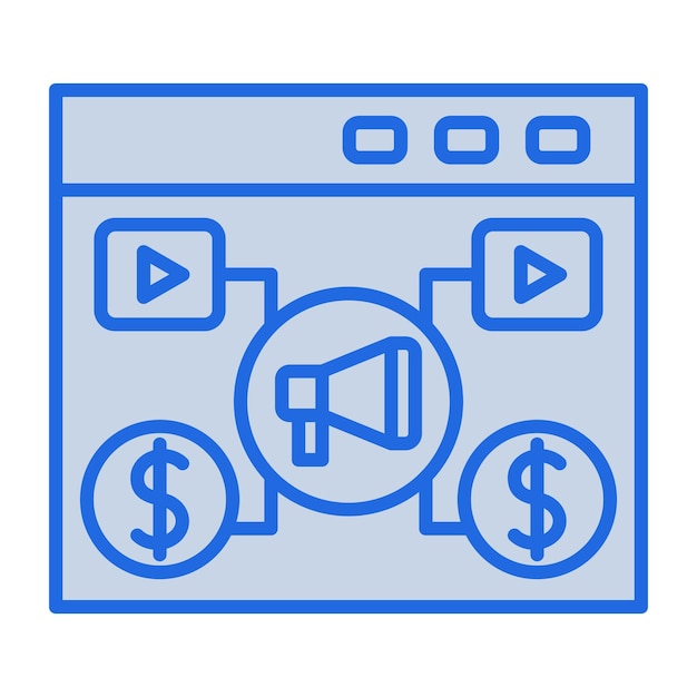 Ilustración de marketing de video en tono azul.