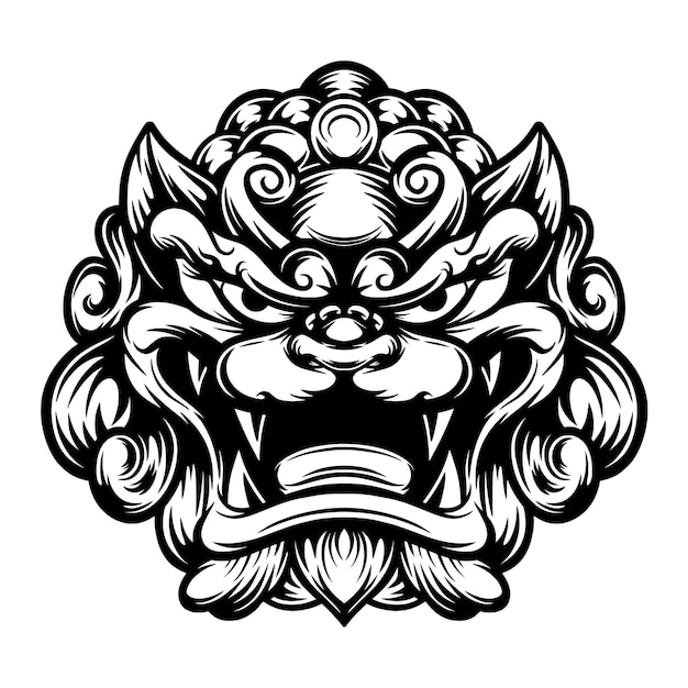 Ilustración de máscara de barong balinés