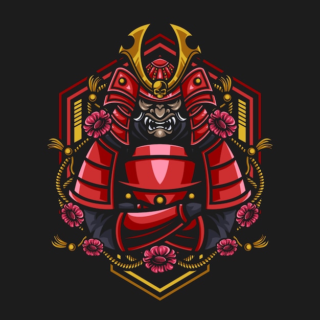 Vector ilustración de máscara de guerrero samurai