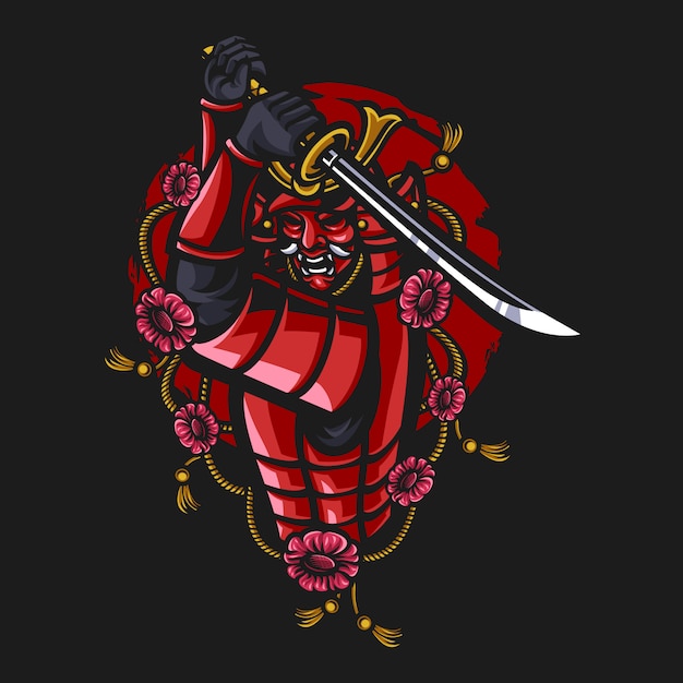 Ilustración de máscara de guerrero samurai