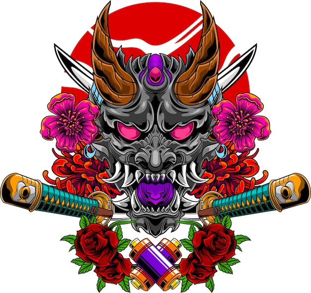 Ilustración de máscara Hannya con vector de stock de calidad premium