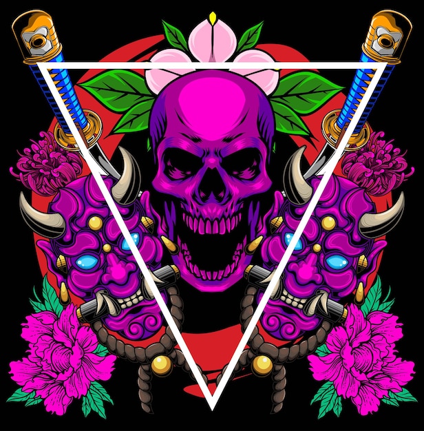 Ilustración de máscara Hannya con vector de stock de calidad premium