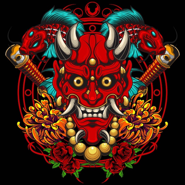 Ilustración de máscara Hannya con vector de stock de calidad premium