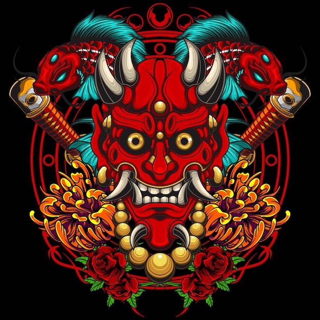 Ilustración de máscara Hannya con vector de stock de calidad premium