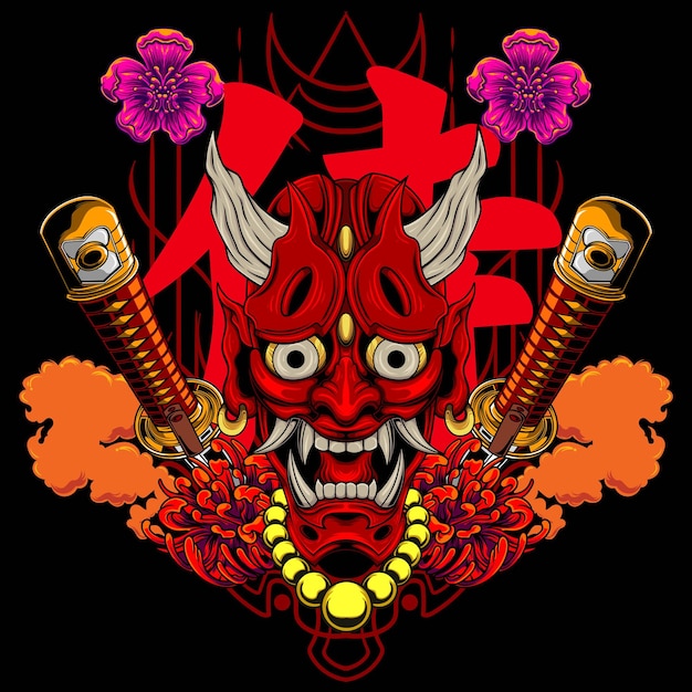 Ilustración de máscara hannya con vector de stock de calidad premium