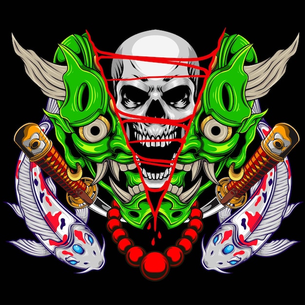 Ilustración de máscara Hannya con vector de stock de calidad premium