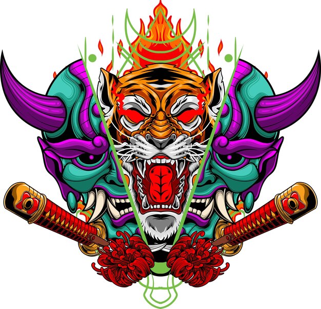 Ilustración de máscara Hannya con vector de stock de calidad premium