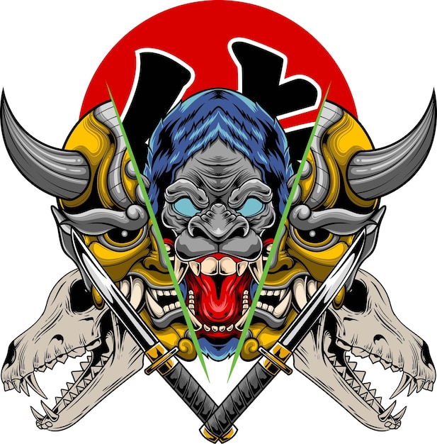 Ilustración de máscara Hannya con vector de stock de calidad premium