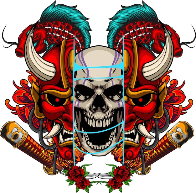 Ilustración de máscara Hannya con vector de stock de calidad premium