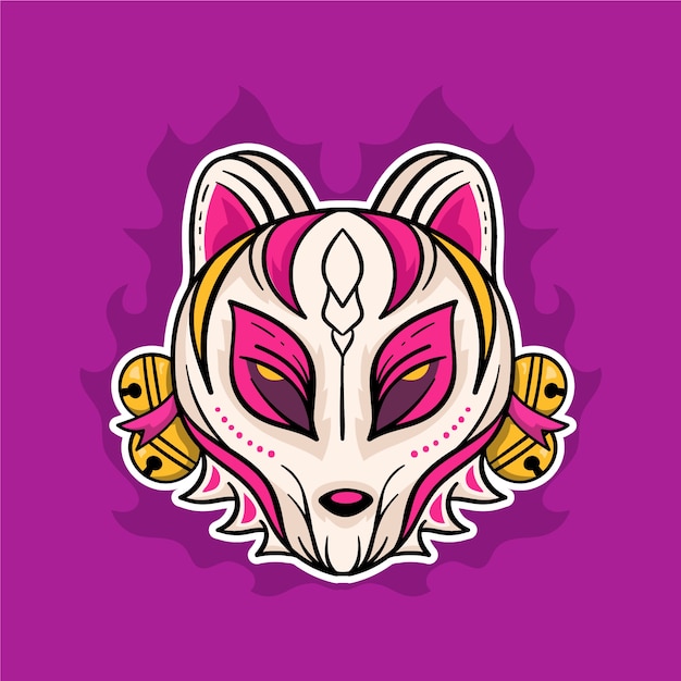 Vector ilustración de máscara kitsune dibujada a mano