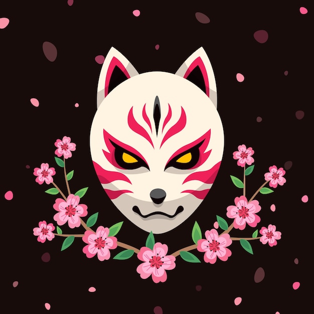 Vector ilustración de máscara kitsune de diseño plano dibujado a mano