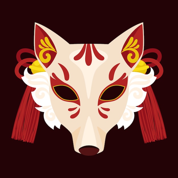 Vector ilustración de máscara kitsune de diseño plano dibujado a mano
