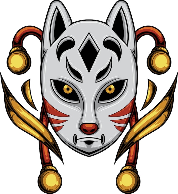 Ilustración de máscara kitsune con vector de stock de calidad premium