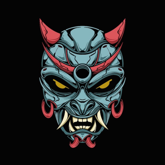 Ilustración de la máscara oni del diablo japonés