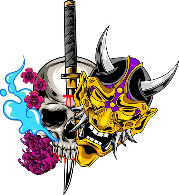 Ilustración de máscara oni con vector de stock de calidad premium