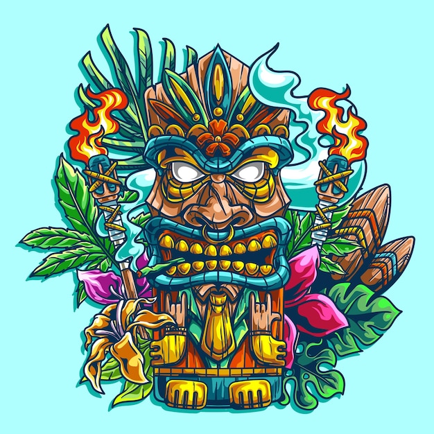 Ilustración de máscara Tiki para su trabajo Logotipo Mascota Mercancía Camiseta Pegatinas Diseño vectorial