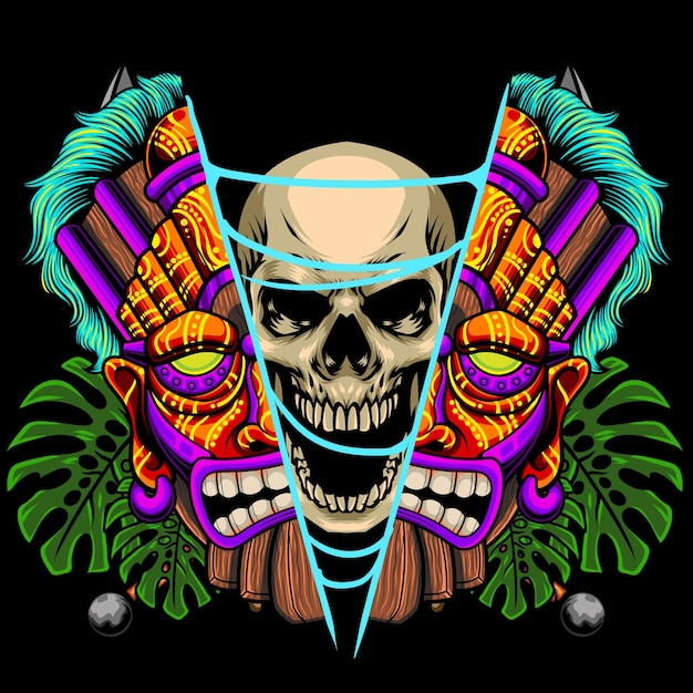 Ilustración de máscara tiki con vector de stock de calidad premium