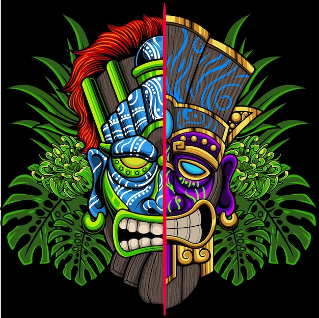 Ilustración de máscara tiki con vector de stock de calidad premium