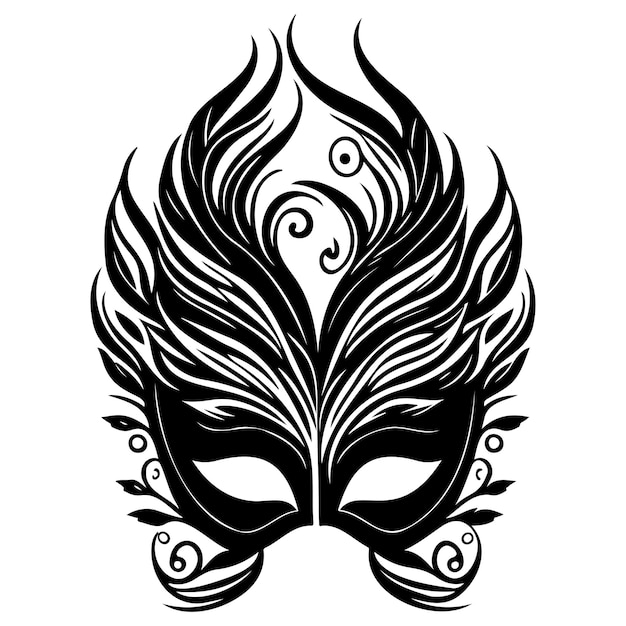 Vector ilustración de la mascarada del carnaval de mardi gras dibujado en negro