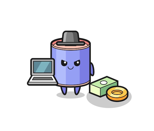 Ilustración de la mascota de la alcancía del cilindro como hacker