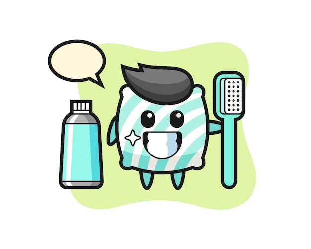 Ilustración de mascota de almohada con un cepillo de dientes