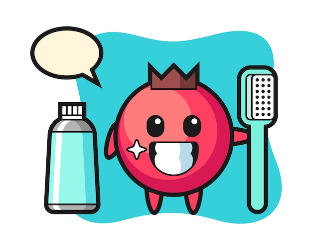 Ilustración de mascota de arándano con un cepillo de dientes, estilo lindo, pegatina, elemento de logotipo