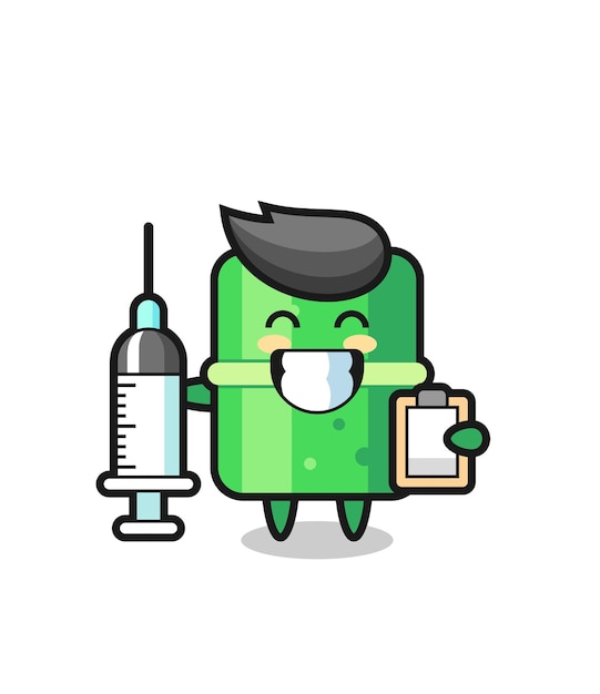 Ilustración de mascota de bambú como médico, diseño de estilo lindo para camiseta, pegatina, elemento de logotipo