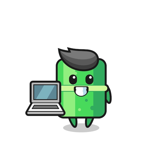 Ilustración de mascota de bambú con un diseño de estilo lindo de computadora portátil para elemento de logotipo de etiqueta de camiseta