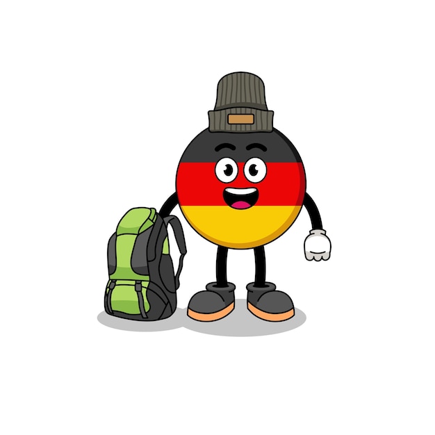 Ilustración de la mascota de la bandera de alemania como diseño de personajes de excursionista