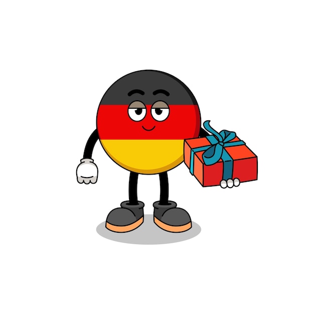 Ilustración de la mascota de la bandera de Alemania dando un diseño de personaje de regalo