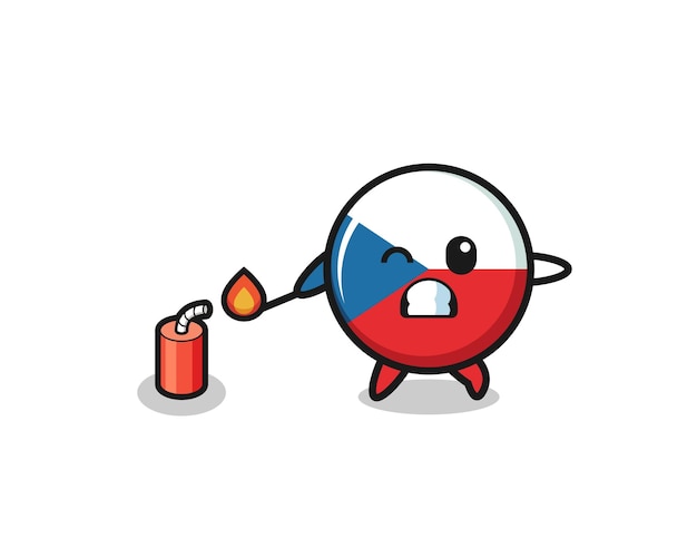 Ilustración de mascota de bandera checa jugando diseño lindo de petardo