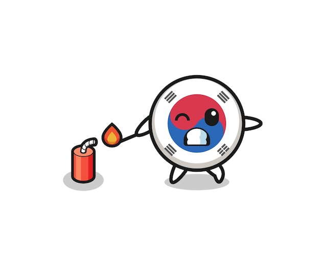 Ilustración de la mascota de la bandera de corea del sur jugando petardo