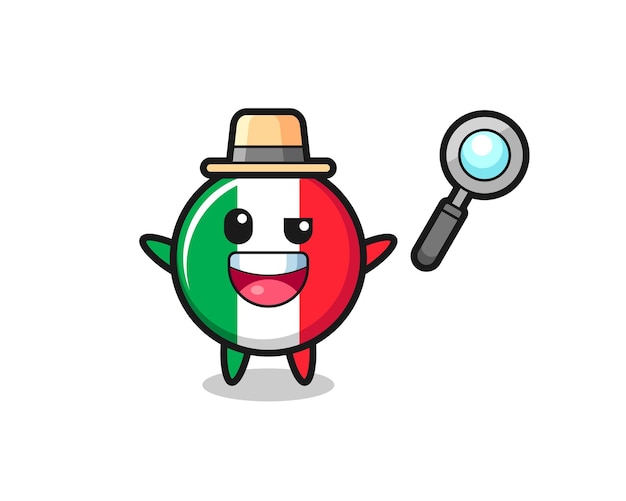 Ilustración de la mascota de la bandera de italia como detective que logra resolver un caso