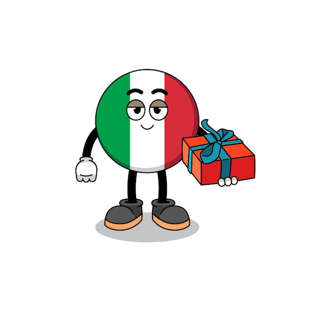 Ilustración de la mascota de la bandera de Italia dando un diseño de personaje de regalo