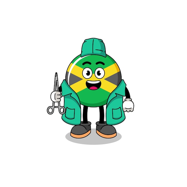 Ilustración de la mascota de la bandera de jamaica como cirujano
