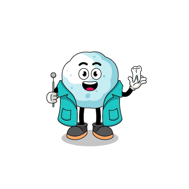 Ilustración de la mascota de la bola de nieve como dentista