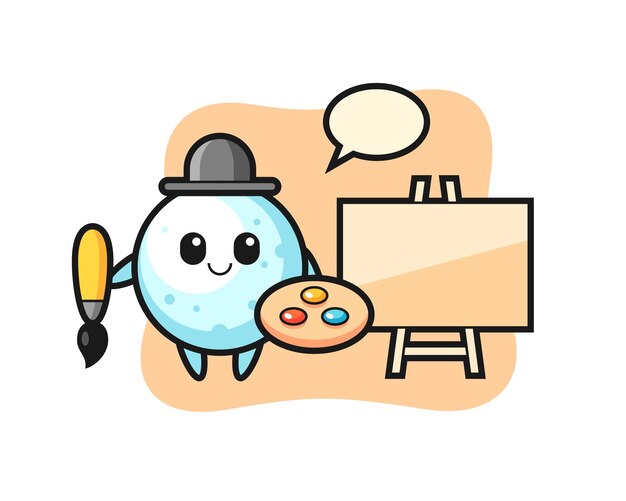 Ilustración de la mascota de la bola de nieve como pintor